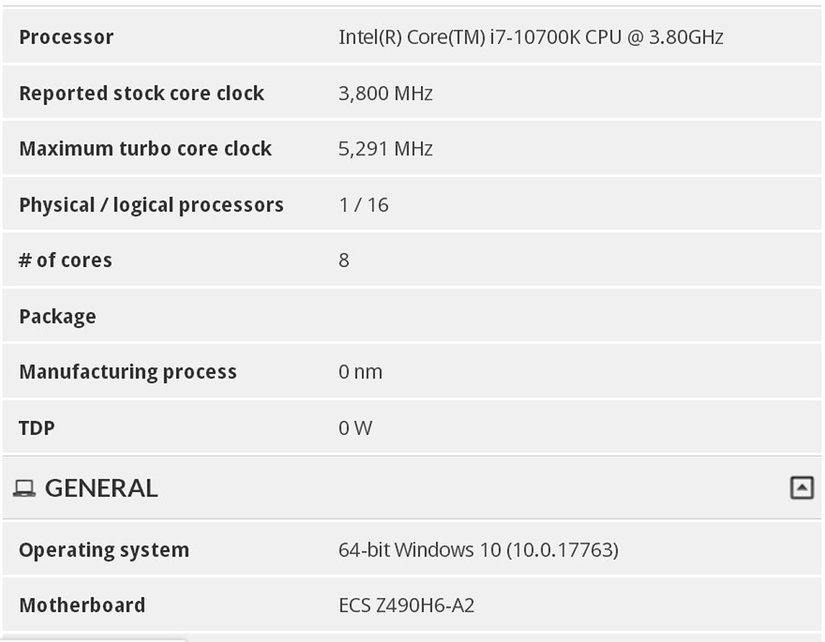 Le processeur Intel Core i7-10700K tournera jusqu'à 5.3 GHz...