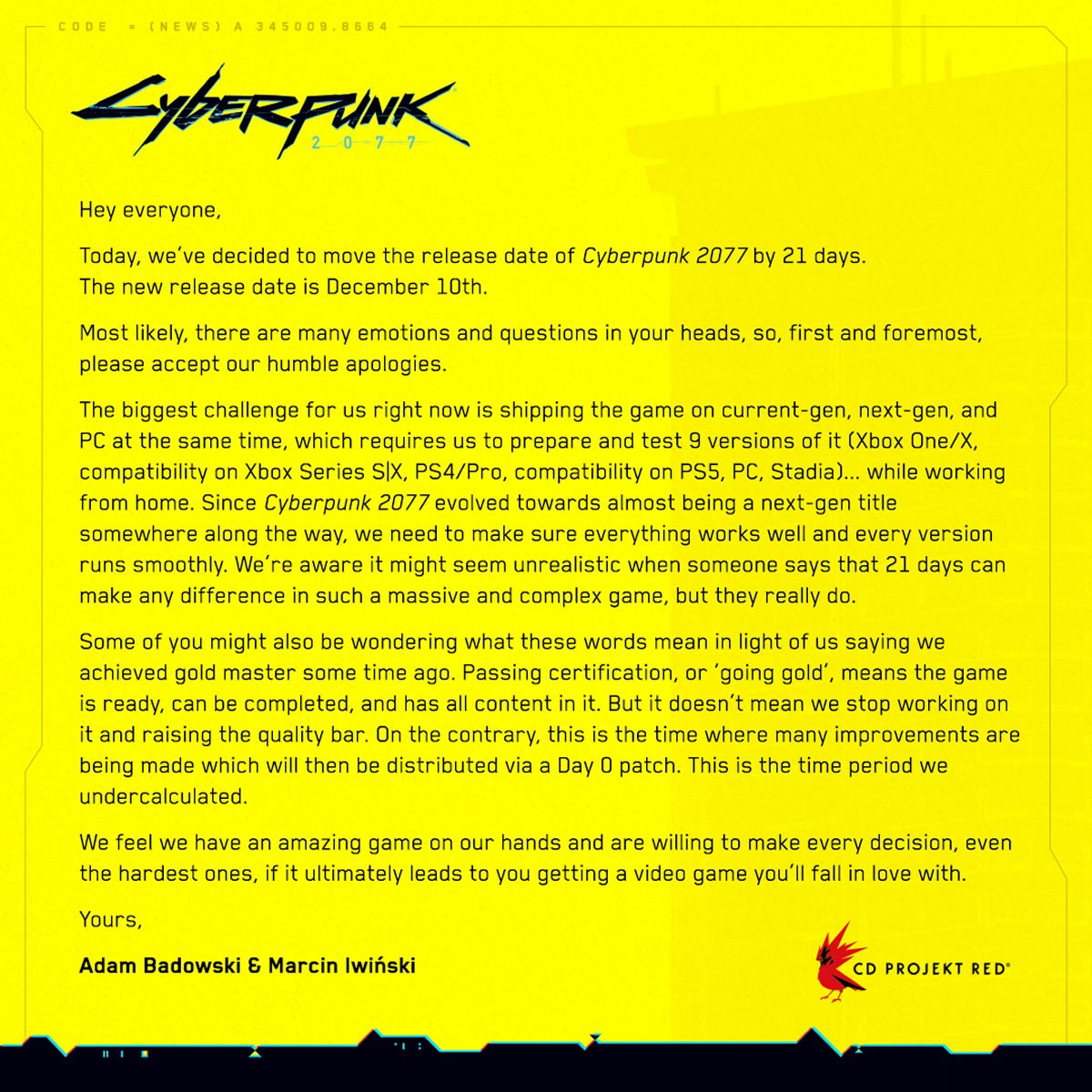 Retardé, Cyberpunk 2077 sortira après le prochain confinement