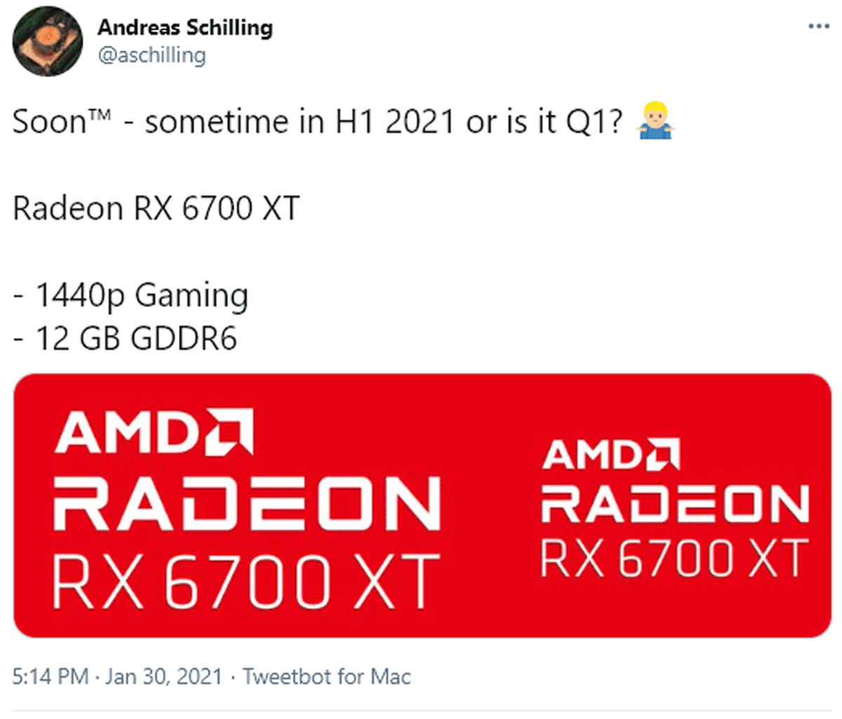 La future AMD RADEON RX 6700 XT aura le droit à un NAVI 22 XL et 12 Go de mémoire
