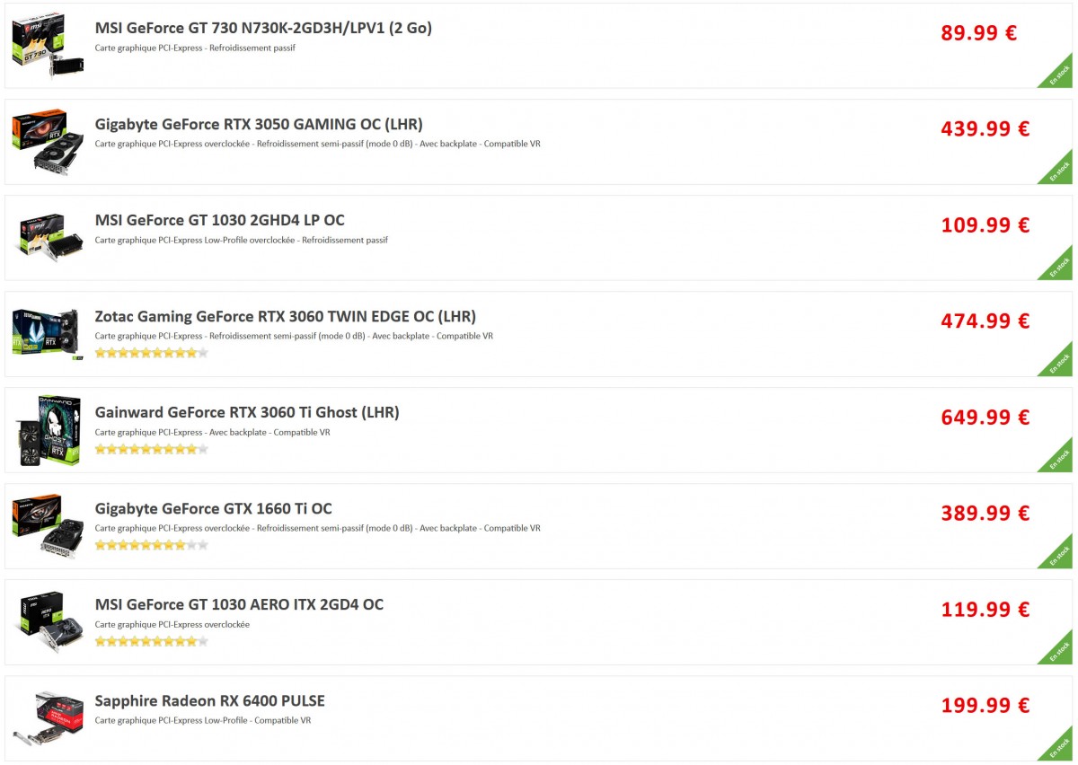 Ce mardi, 189 références AMD et NVIDIA sont disponibles en stock