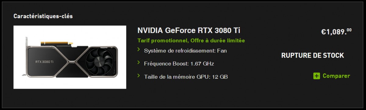 NVIDIA baisse le prix de la GeForce RTX 3080 Ti FE qui passe à 1089 euros
