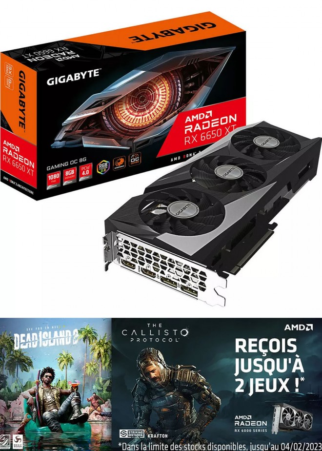 La Gigabyte Radeon RX 6650 XT GAMING OC à 339 euros avec deux jeux offerts