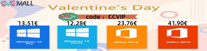 C'est la Saint Valentin avec GVGMALL : Windows 10 d'amour à 13 euros, Office in Love à 23 euros !