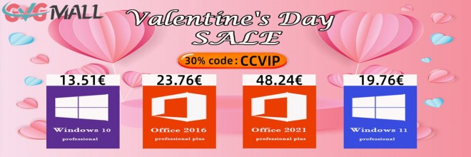 L'après Saint Valentin avec GVGMALL : Windows 10 d'amour à 13 euros, Office in Love à 23 euros !