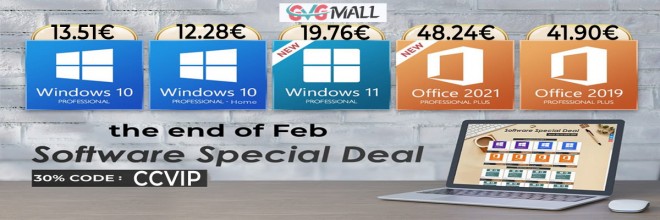 Fin février avec GVGMALL : Windows 10 à 13 euros, Office à 23 euros !