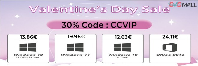 Et pourquoi pas, pour la Saint Valentin, avec GVGMALL, offrir Windows 10 pour 13 euros