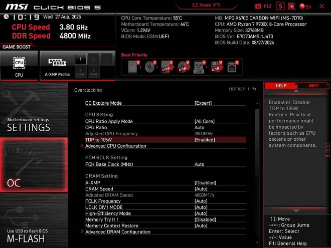 MSI tdp amd 105watts