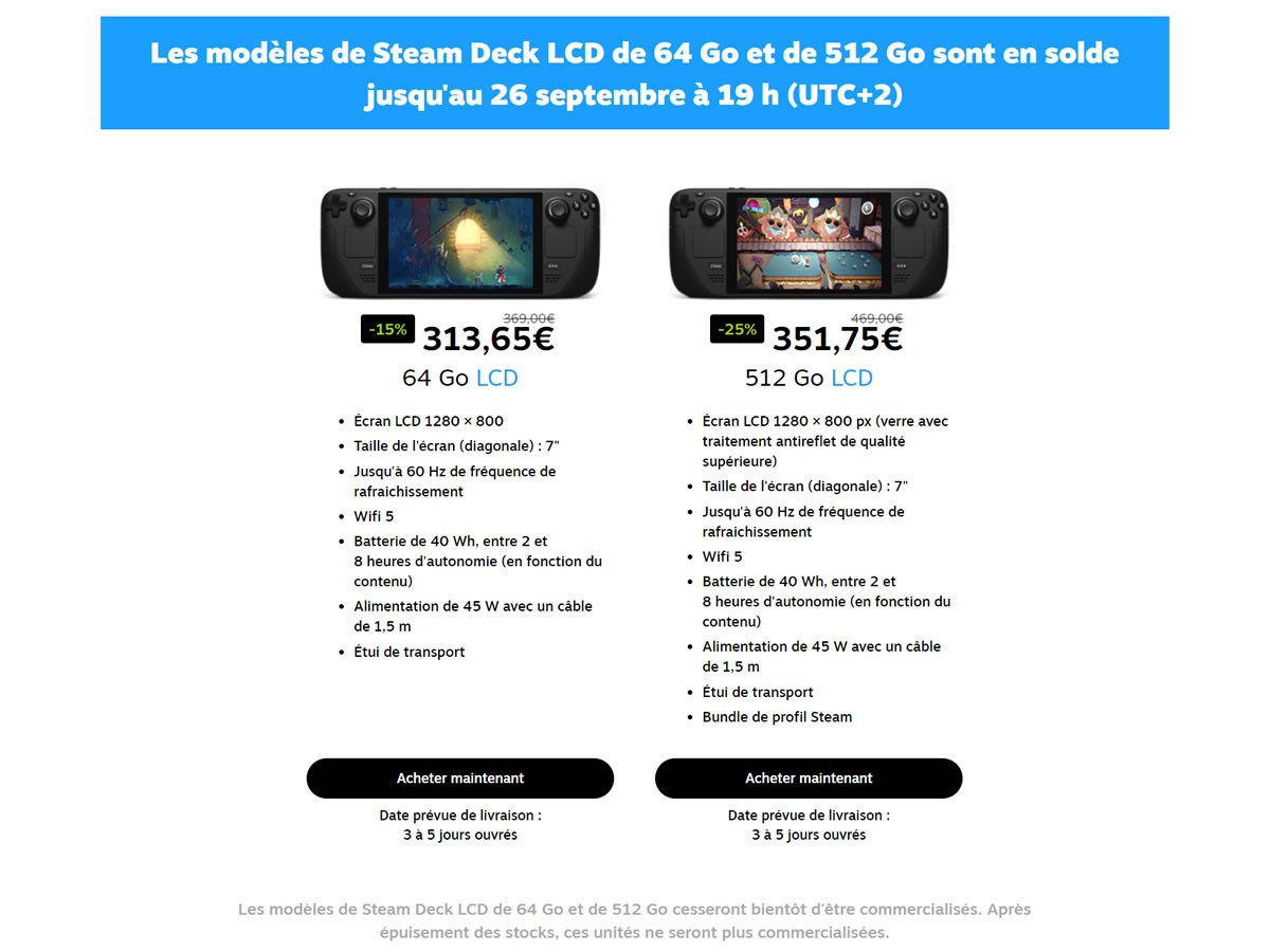 Valve tente une nouvelle fois d'écouler son stock de Steam Deck LCD