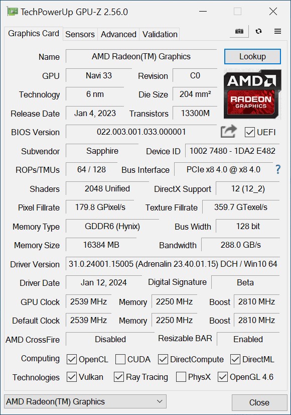 Image 64674, galerie Test SAPPHIRE RX 7600 XT PULSE : un doublement de mmoire et des FSP ?