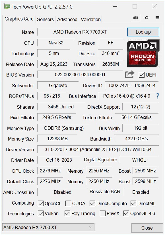 Image 67848, galerie GIGABYTE RX 7700 XT GAMING OC : une nouvelle histoire de GAMING ?