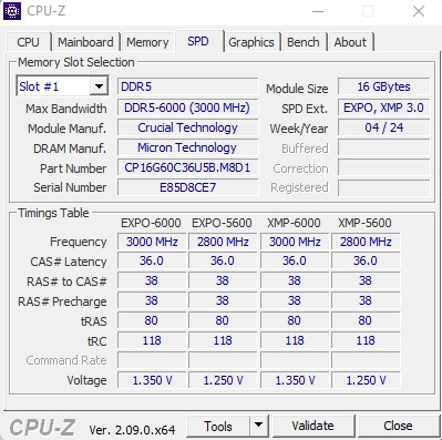 Image 67340, galerie Test mmoire : Crucial PRO Overclocking 32 Go DDR5-6000 CL36