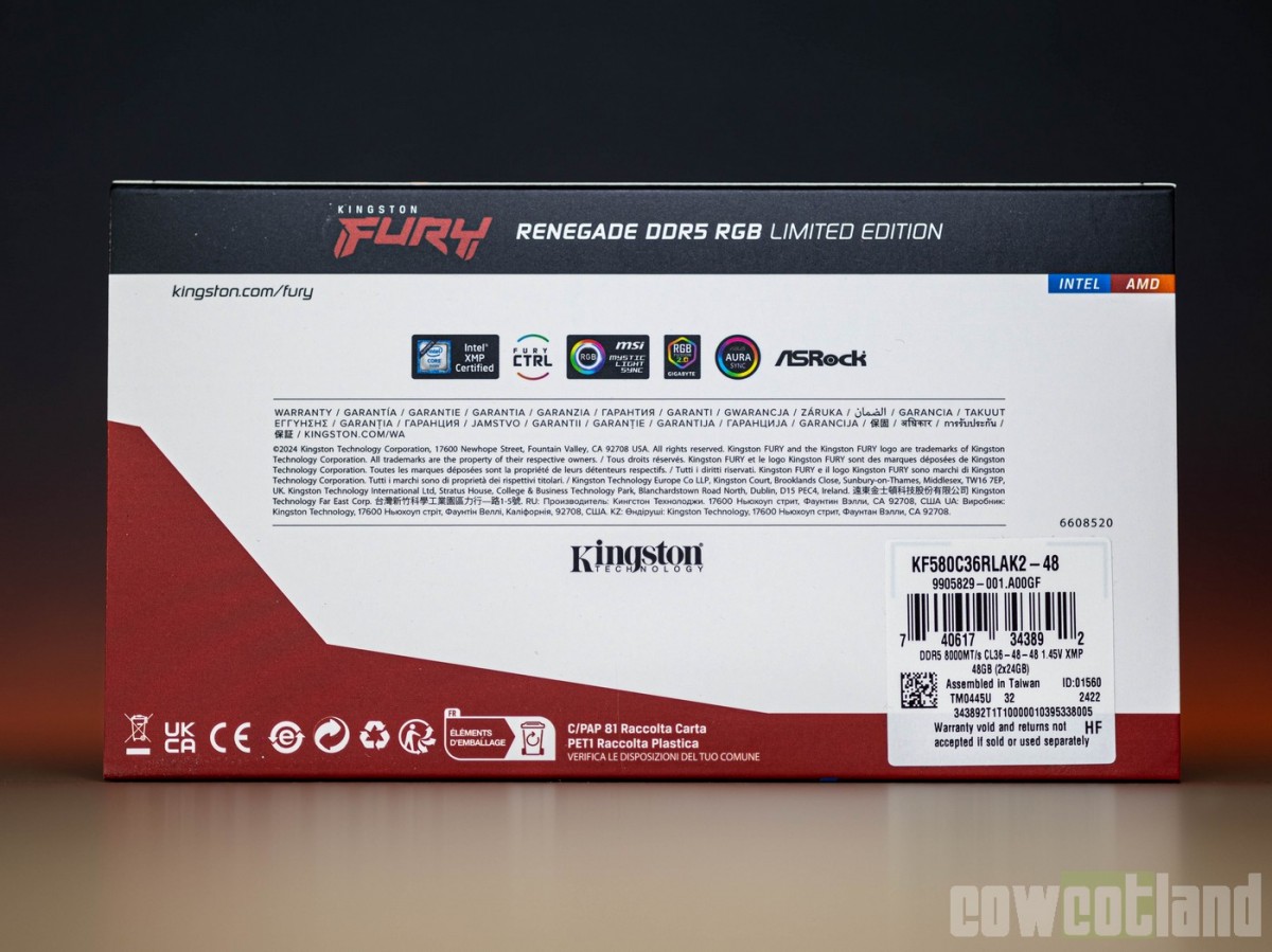 Image 68839, galerie Test mmoire Kingston Fury Renegade DDR5 RGB Limited Edition 2 x 24 Go 8000 MT/s c36