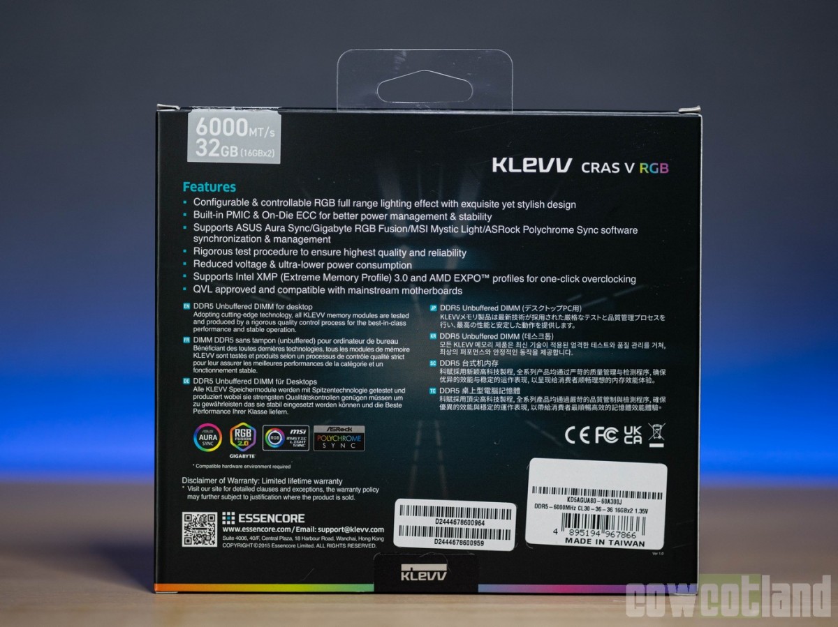 Image 68732, galerie Test mmoire DDR5 KLEVV CRAS V RGB 2 x 16 Go 6000 c30, de l'ECC  prix abordable !