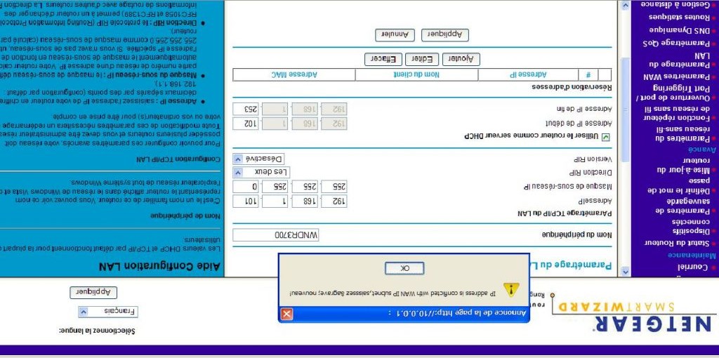 Configuration Lan Voici les informations que j'ai essay de rentrer